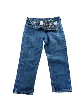 Carhartt Men's Fleece Lined Work Jeans 35x29 Measured Blue Denim Plaid Lined Str